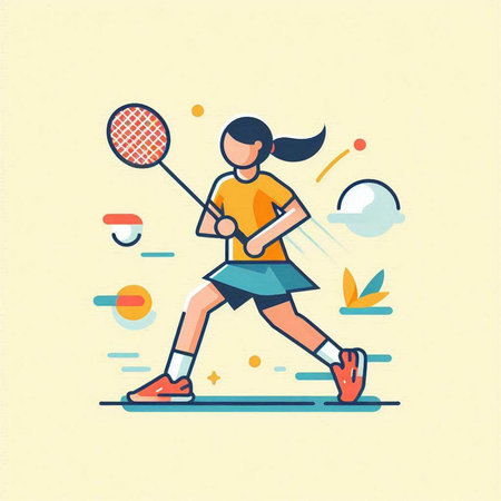 Woman playing badminton. Vector illustration in flat design style.のイラスト素材