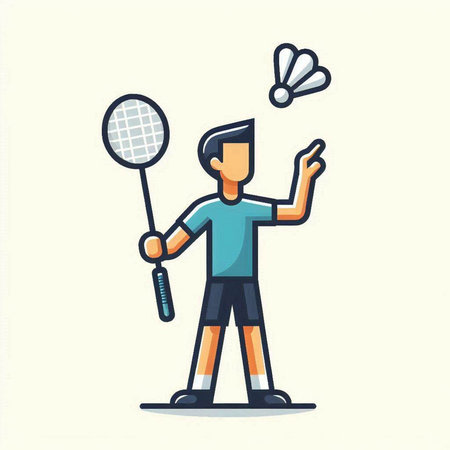 Badminton player with racket and shuttlecock. Flat style vector illustration.のイラスト素材