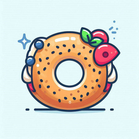 Donut with berry. Vector illustration in doodle style.のイラスト素材