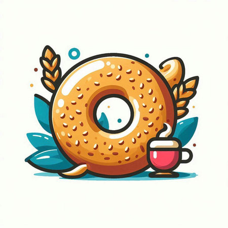 Cute donut with a cup of coffee. Vector illustration.のイラスト素材