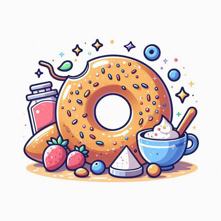 Donut and cup of coffee. Vector illustration in cartoon style.のイラスト素材