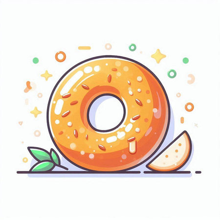 Vector illustration of donut with orange glaze on white background.のイラスト素材