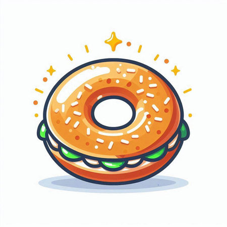 Cartoon donut with sesame seeds on white background. Vector illustration.のイラスト素材