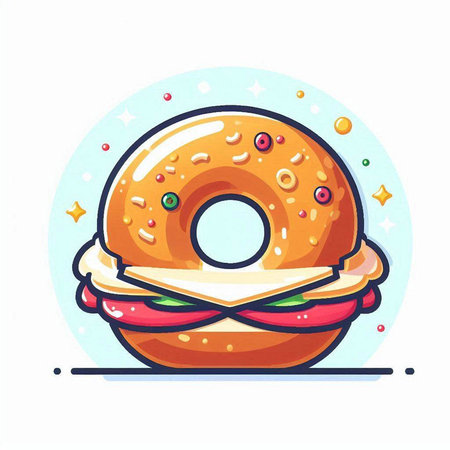 Bagel with cheese. Fast food. Vector illustration in cartoon style.のイラスト素材