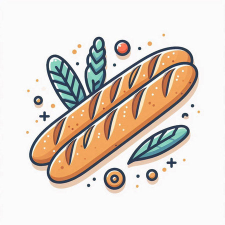 Baguette icon. Vector illustration of a french baguette.のイラスト素材