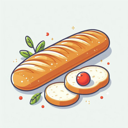 Baguette and bread vector illustration. Vector illustration of bread.のイラスト素材