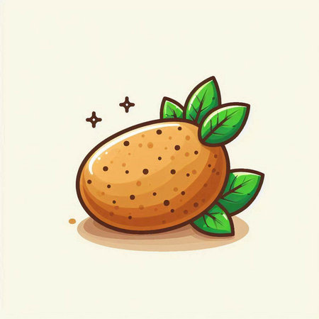 Illustration of a whole potato with green leaves on a white backgroundのイラスト素材