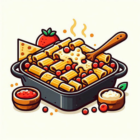 Illustration of a Baked Pasta in a Frying Panのイラスト素材
