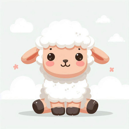 Cute sheep on the background of the sky. Vector illustration.のイラスト素材