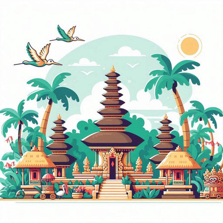 Buddhist temple on the island of Bali. Vector illustrationのイラスト素材