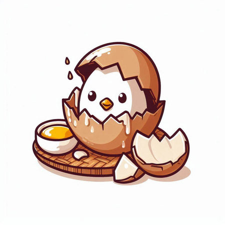 Illustration of a chicken with boiled egg on a white background.のイラスト素材