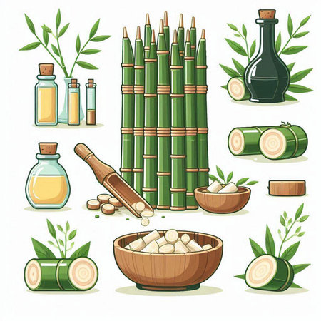 Bamboo and spa set. Vector illustration of bamboo and spa products.のイラスト素材