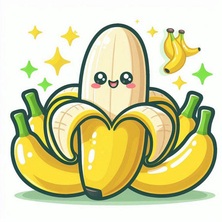 Banana fruit character isolated on white background. Vector cartoon illustration.のイラスト素材