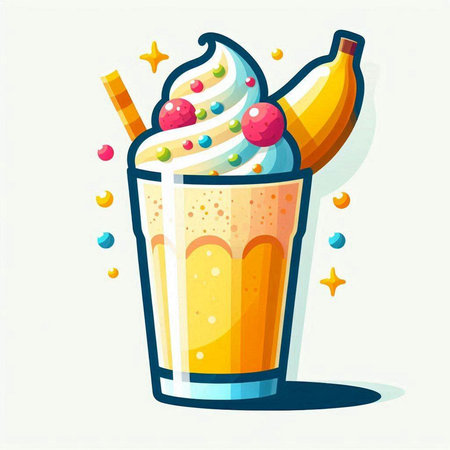 Banana smoothie with whipped cream and whipped cream. Vector illustration.のイラスト素材
