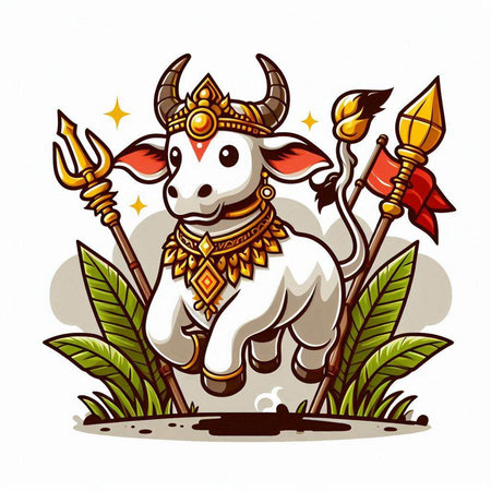 Indian God of Wealth. Vector illustration of a bull in the Indian style.のイラスト素材