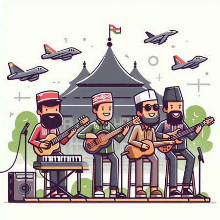 Musicians playing different instruments. Vector illustration in flat cartoon style.のイラスト素材