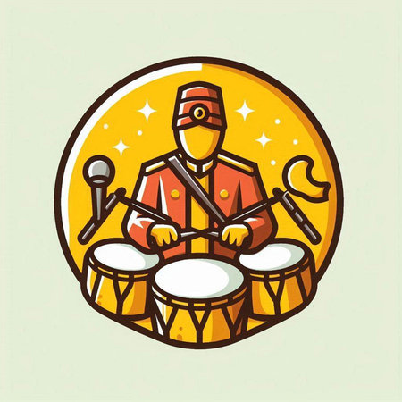 Drummer icon. Vector illustration of a drummer playing drum.のイラスト素材