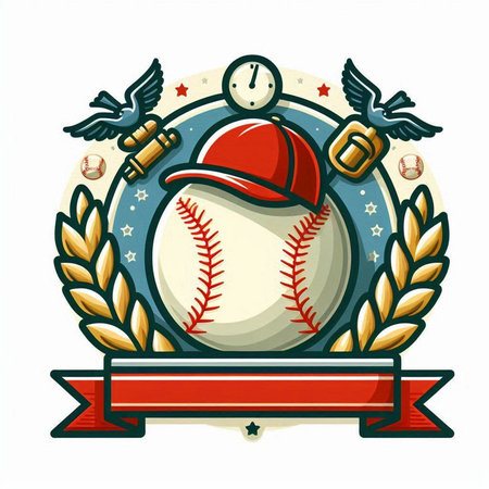 Baseball emblem. Baseball ball and baseball glove. Vector illustration.のイラスト素材