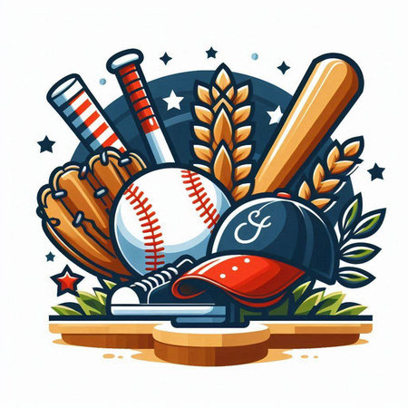 Baseball club emblem with ball, bat and helmet vector illustration.のイラスト素材