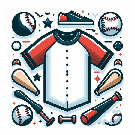 Baseball and sport equipment. Vector illustration in thin line style.のイラスト素材