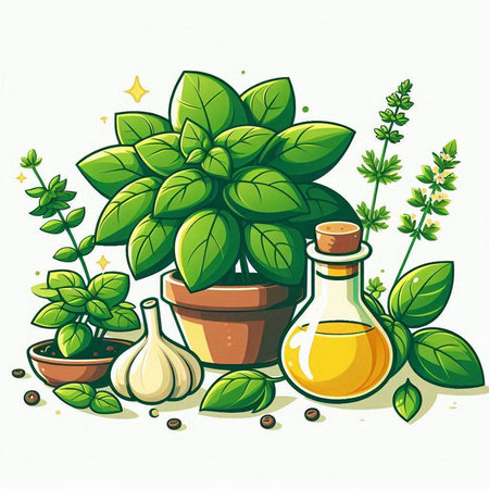 Illustration of a set of herbs and spices. Vector illustration.のイラスト素材