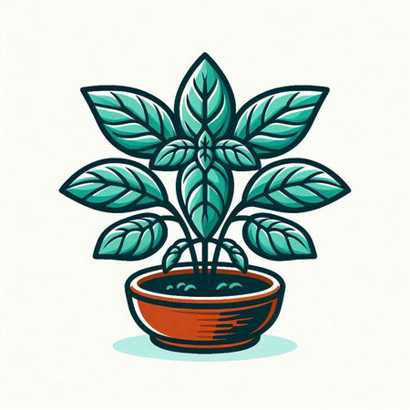 Illustration of a green plant in a pot on a white backgroundのイラスト素材