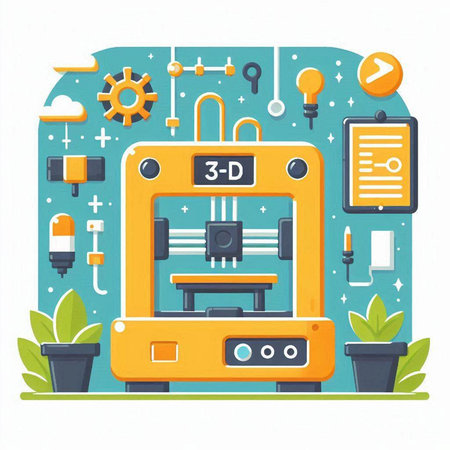 Vector illustration of 3D printer in flat style. Modern technology concept.のイラスト素材