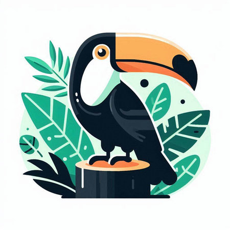 Tropical Toucan. Vector illustration in flat cartoon style.のイラスト素材