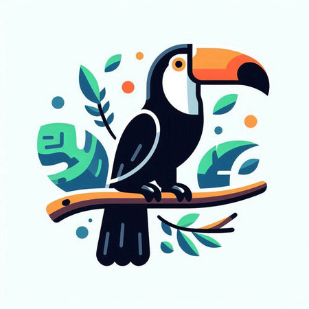 Tropical toucan on a tree branch. Vector illustration.のイラスト素材
