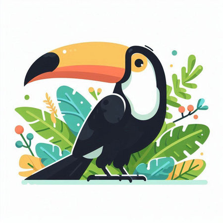 Cute hand drawn toucan. Vector illustration in cartoon style.のイラスト素材
