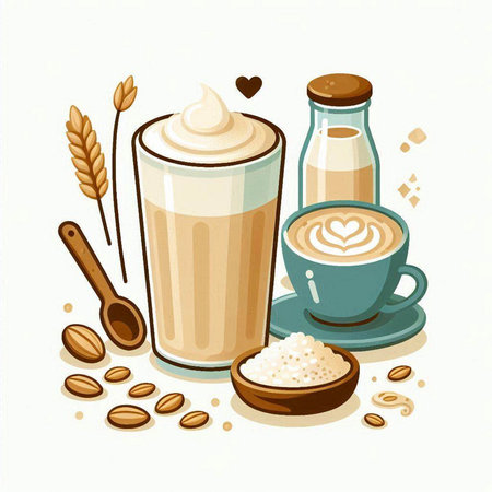 Coffee and milk on a white background. Vector illustration.のイラスト素材