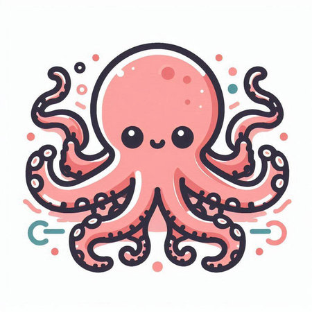 Cute cartoon octopus vector illustration on white background. Vector illustration.のイラスト素材