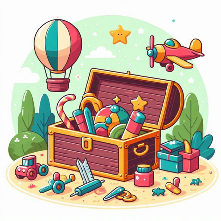 Children's toys in the form of a treasure chest. Vector illustration.のイラスト素材