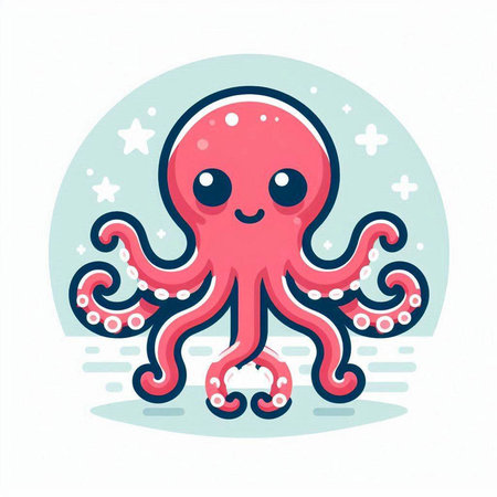 Cute cartoon octopus. Vector illustration isolated on white background.のイラスト素材