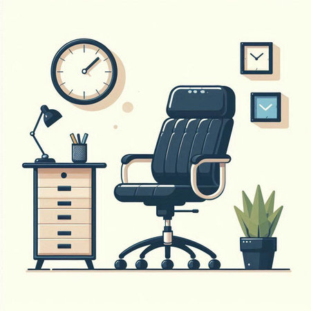 Office chair. Workplace interior. Vector illustration in flat style.のイラスト素材