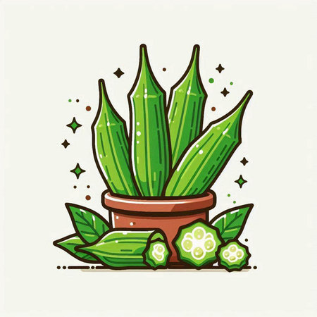 Illustration of green aloe vera plant in a pot.のイラスト素材