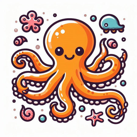 Octopus. Vector illustration of cute octopus in cartoon style.のイラスト素材