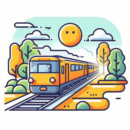 Train on the railway in the city. Vector illustration in flat styleのイラスト素材