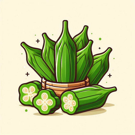 Illustration of okra in cartoon style. Vector Illustration.のイラスト素材