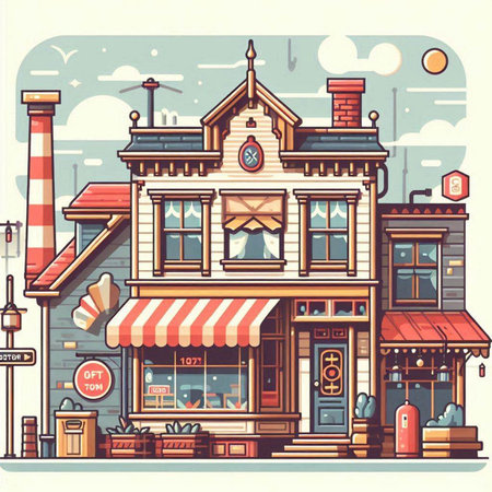 Cartoon illustration of a street cafe in the city. Vector illustrationのイラスト素材