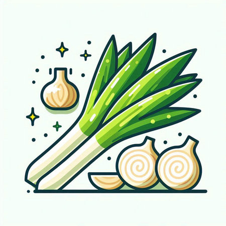 Fresh leek. Vector illustration in flat style. Isolated on white background.のイラスト素材