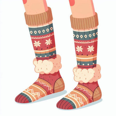 Illustration of female legs in winter socks with snowflakes.のイラスト素材
