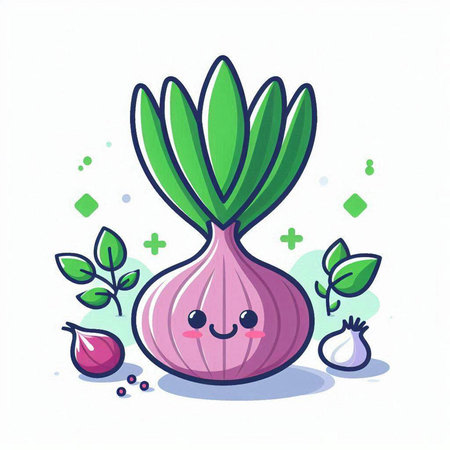 Cute cartoon onion vegetable character. Vector illustration isolated on white background.のイラスト素材