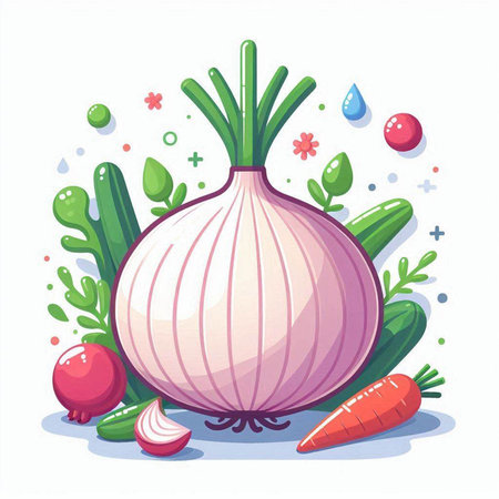 Vegetables. Onion, carrot, radish, parsley. Vector illustrationのイラスト素材