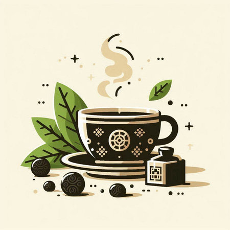 Cup of tea with leaves and aroma lamp. Vector illustration.のイラスト素材