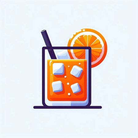 Cocktail with orange slice and ice. Vector illustration in flat styleのイラスト素材