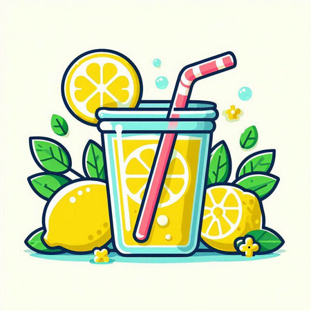 Lemonade in a glass with a straw. Vector illustration.のイラスト素材