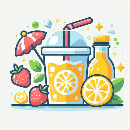 Fruit juice in a glass with a straw. Vector illustration.のイラスト素材
