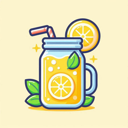 Lemonade in a mason jar with a straw. Vector illustrationのイラスト素材
