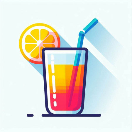 Cocktail with orange slice and straw, flat vector illustration.のイラスト素材